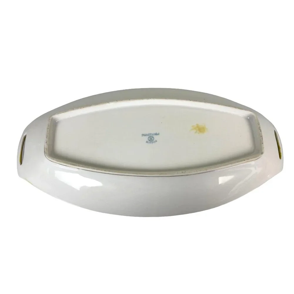 Vintage Hand Painted Nippon Rectangular Serving Platter Gold White Japan